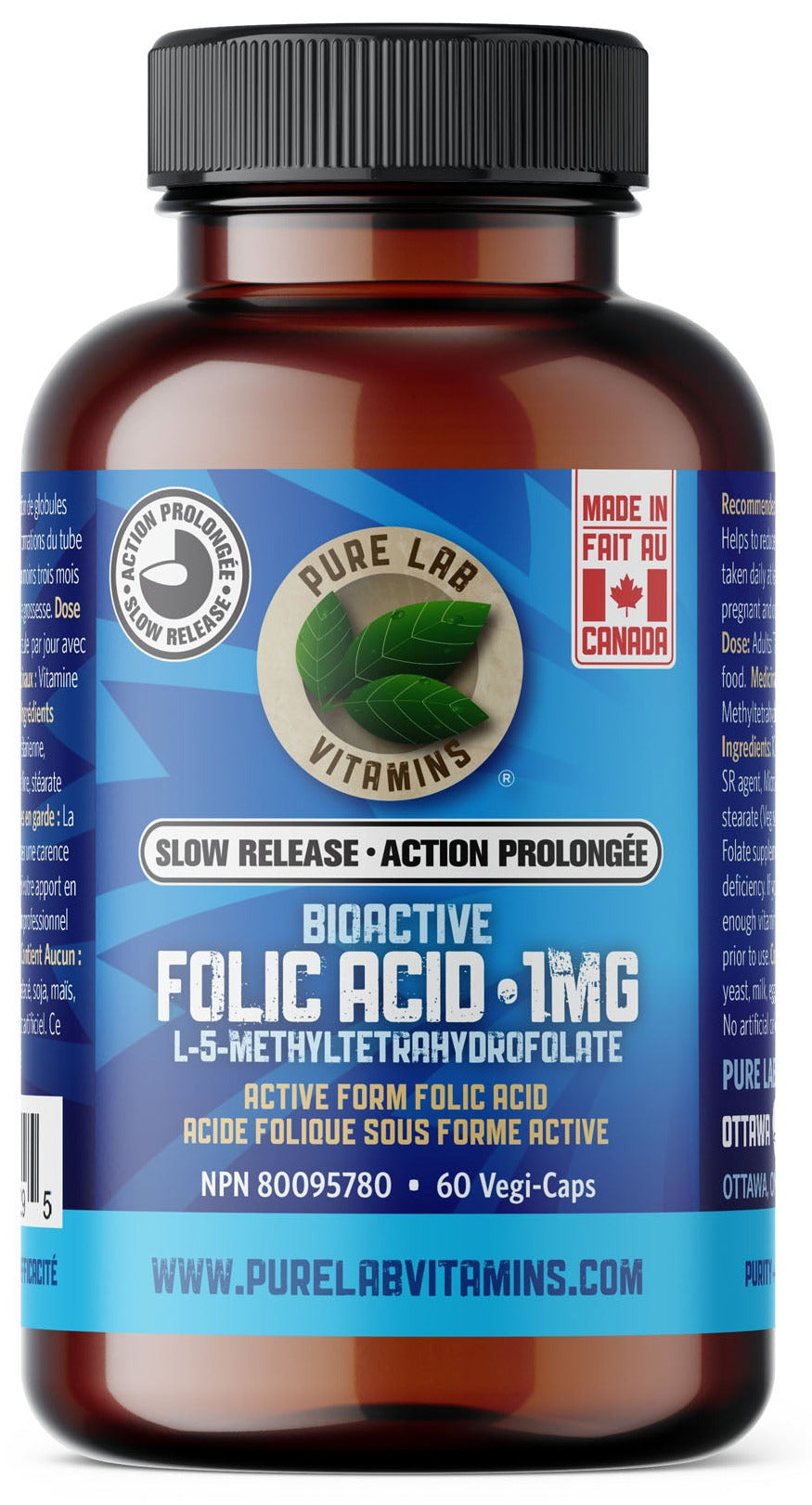 PURE LAB VITAMINS Bioactive Folic Acid Slow Release (60 veg caps)