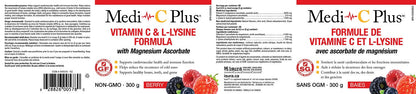 Medi-C - Vitamin C &amp; L-Lysine with Magnesium Ascorbat (Berry - 300 gr) SAVE - Short Dated (01-2026)